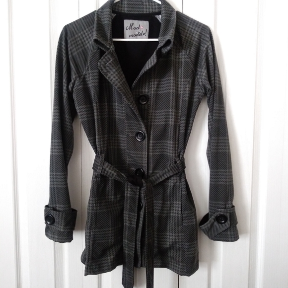 Gray Plaid Pea Coat Size Medium - Picture 1 of 6